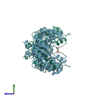 PDB entry 5hjl coloured by chain, side view.