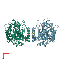 PDB entry 5hjl coloured by chain, top view.