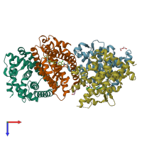 PDB 5hjp coloured by chain and viewed from the top.