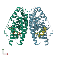 PDB entry 5hjs coloured by chain, front view.