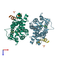 PDB entry 5hjs coloured by chain, top view.
