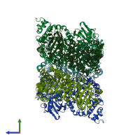 PDB entry 5hjx coloured by chain, side view.