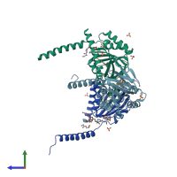 PDB entry 5hk1 coloured by chain, side view.