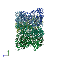 PDB entry 5hk4 coloured by chain, side view.