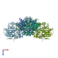 PDB entry 5hk9 coloured by chain, top view.