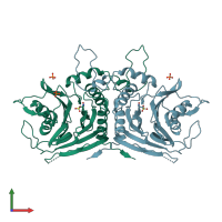 PDB entry 5hke coloured by chain, front view.
