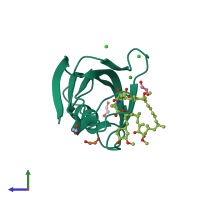PDB entry 5hkg coloured by chain, side view.