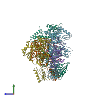 PDB entry 5hlf coloured by chain, side view.