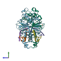 PDB entry 5hlk coloured by chain, side view.