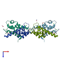 PDB entry 5hlo coloured by chain, top view.