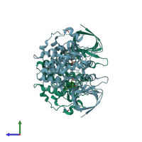 PDB entry 5hlp coloured by chain, side view.