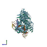 PDB entry 5hlt coloured by chain, side view.