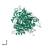 PDB entry 5hm3 coloured by chain, side view.