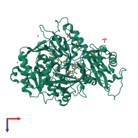 PDB entry 5hm3 coloured by chain, top view.