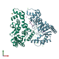 PDB entry 5hml coloured by chain, front view.