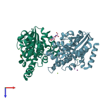 PDB entry 5hml coloured by chain, top view.