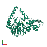 Monomeric assembly 1 of PDB entry 5hmm coloured by chemically distinct molecules, front view.