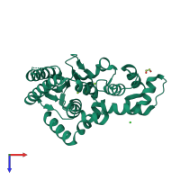 Monomeric assembly 1 of PDB entry 5hmm coloured by chemically distinct molecules, top view.