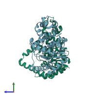 PDB entry 5hmm coloured by chain, side view.