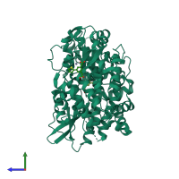 PDB entry 5hmx coloured by chain, side view.