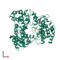 Monomeric assembly 1 of PDB entry 5hmy coloured by chemically distinct molecules, front view.