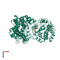 Monomeric assembly 1 of PDB entry 5hmy coloured by chemically distinct molecules, top view.