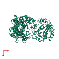 RNA-directed RNA polymerase NS5 in PDB entry 5hmy, assembly 1, top view.