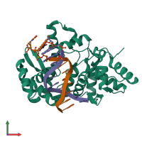 PDB entry 5hnf coloured by chain, front view.