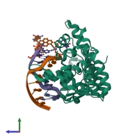 PDB entry 5hnf coloured by chain, side view.