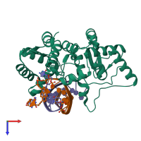 PDB entry 5hnf coloured by chain, top view.