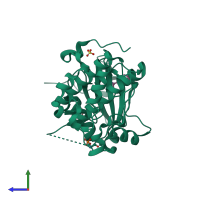 PDB entry 5hng coloured by chain, side view.