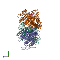 PDB entry 5hnx coloured by chain, side view.