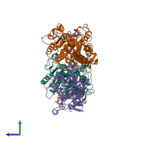 PDB entry 5hny coloured by chain, side view.