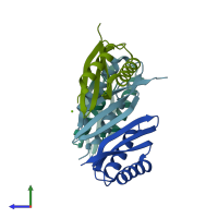 PDB entry 5ho5 coloured by chain, side view.