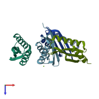 PDB entry 5ho5 coloured by chain, top view.