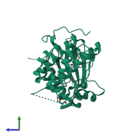 PDB entry 5ho7 coloured by chain, side view.