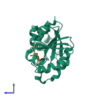 PDB entry 5hol coloured by chain, side view.