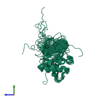 PDB entry 5hou coloured by chain, ensemble of 20 models, side view.