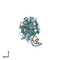 PDB entry 5hp3 coloured by chain, side view.