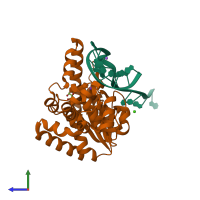 PDB entry 5hp4 coloured by chain, side view.