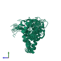 PDB entry 5hpd coloured by chain, ensemble of 20 models, side view.