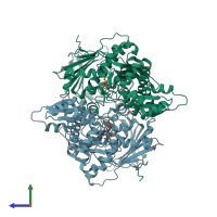 PDB entry 5hph coloured by chain, side view.