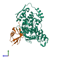 PDB entry 5hpk coloured by chain, side view.