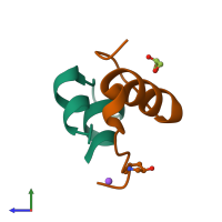 PDB entry 5hpr coloured by chain, side view.