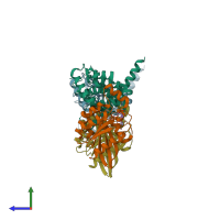 PDB entry 5hpy coloured by chain, side view.