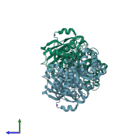 PDB entry 5hqm coloured by chain, side view.