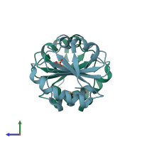 PDB entry 5hr3 coloured by chain, side view.