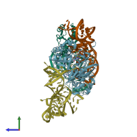 PDB entry 5hr6 coloured by chain, side view.