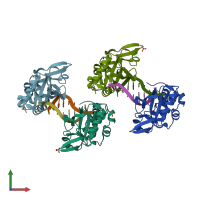 PDB entry 5hrd coloured by chain, front view.