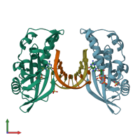 PDB entry 5hrf coloured by chain, front view.